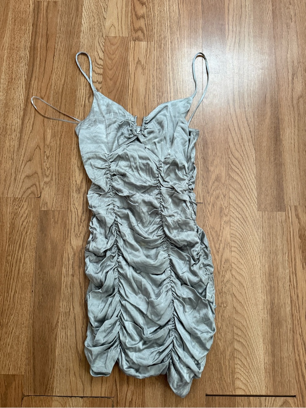 Zara Light Gray Ruched Slip Cami Dress